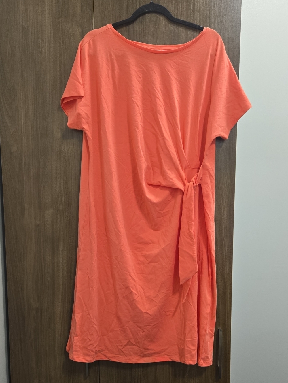 Chico's-Dolman-Sleeved Side-Tie Dress in Melon Mambo-Size XL (3)